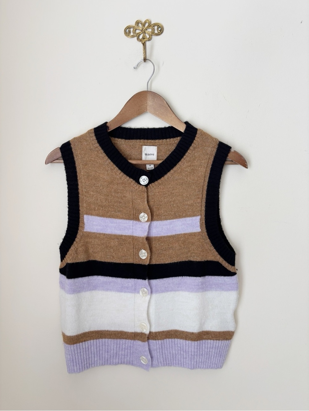 Maeve Anthropologie Striped Cardigan Sweater Vest Medium